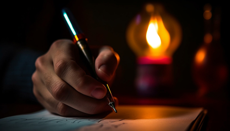 Handwriting by candlelight, creativity burning bright generated by AI