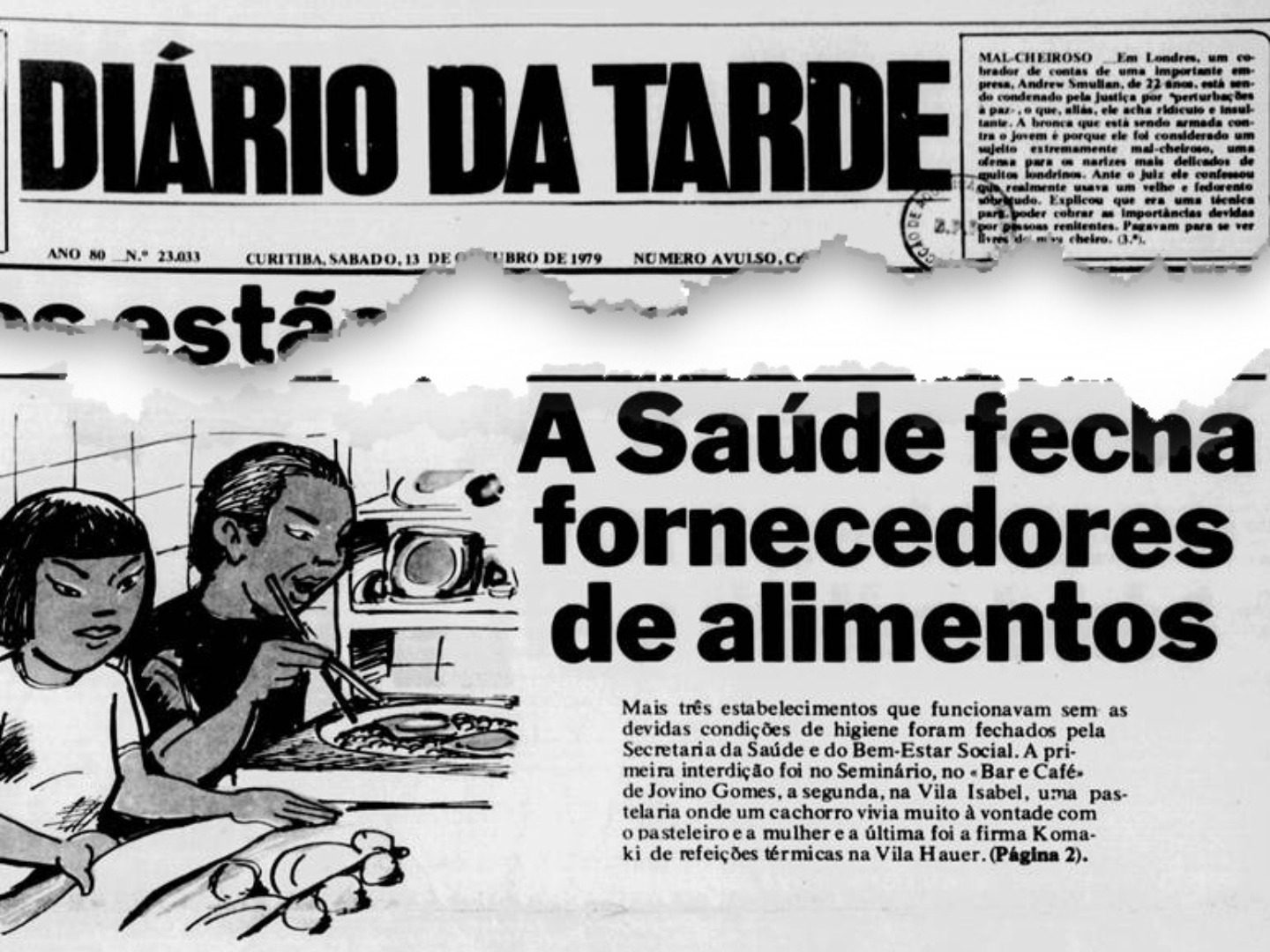 Reprodução de notícia publicada no jornal Diário da Tarde, de Curitiba, em 1979
